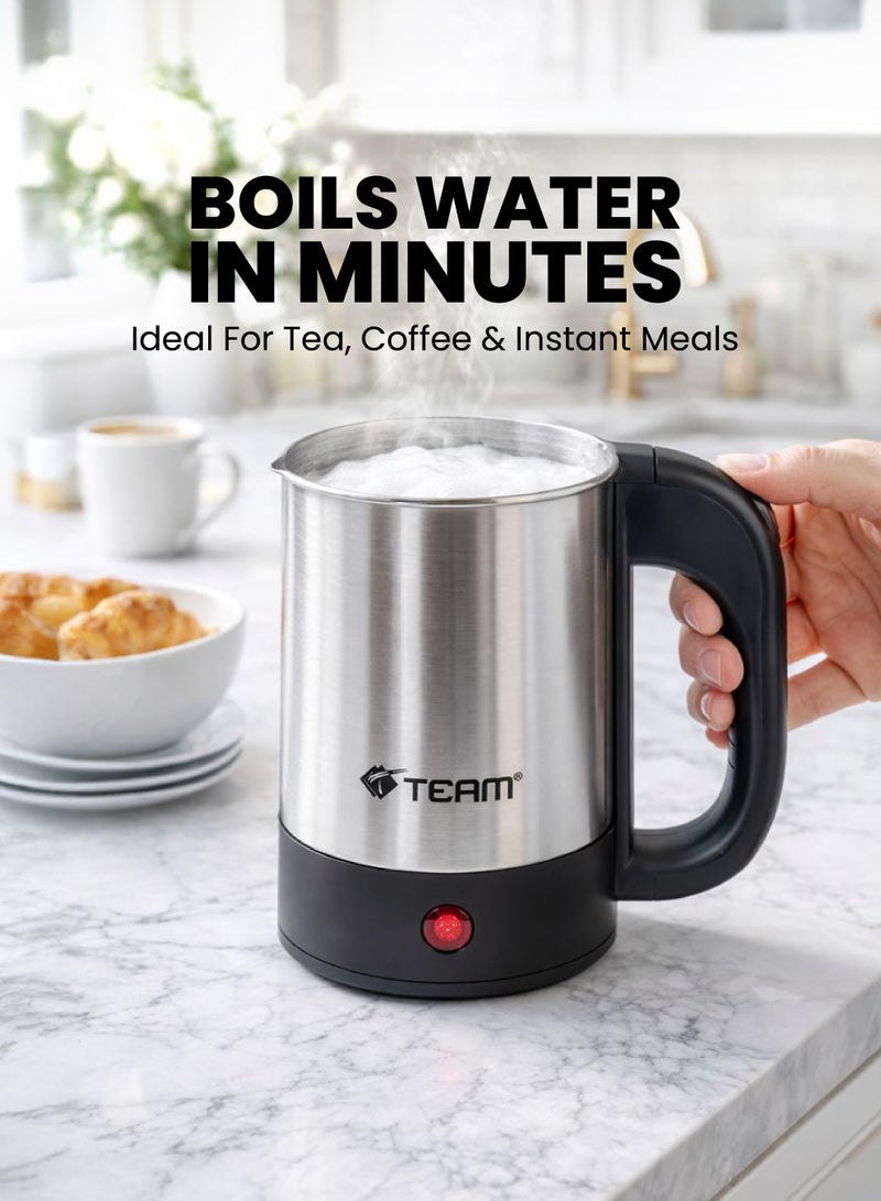 TEAM 304 Stainless Steel Electric Kettle 0.5L, Travel Portable Mini Kettle for Boiling Water | 1000W Fast Heating | Seamless Steel Body, Auto Shut‑Off, Boil Dry Protection, Thermostat Control - Image 2